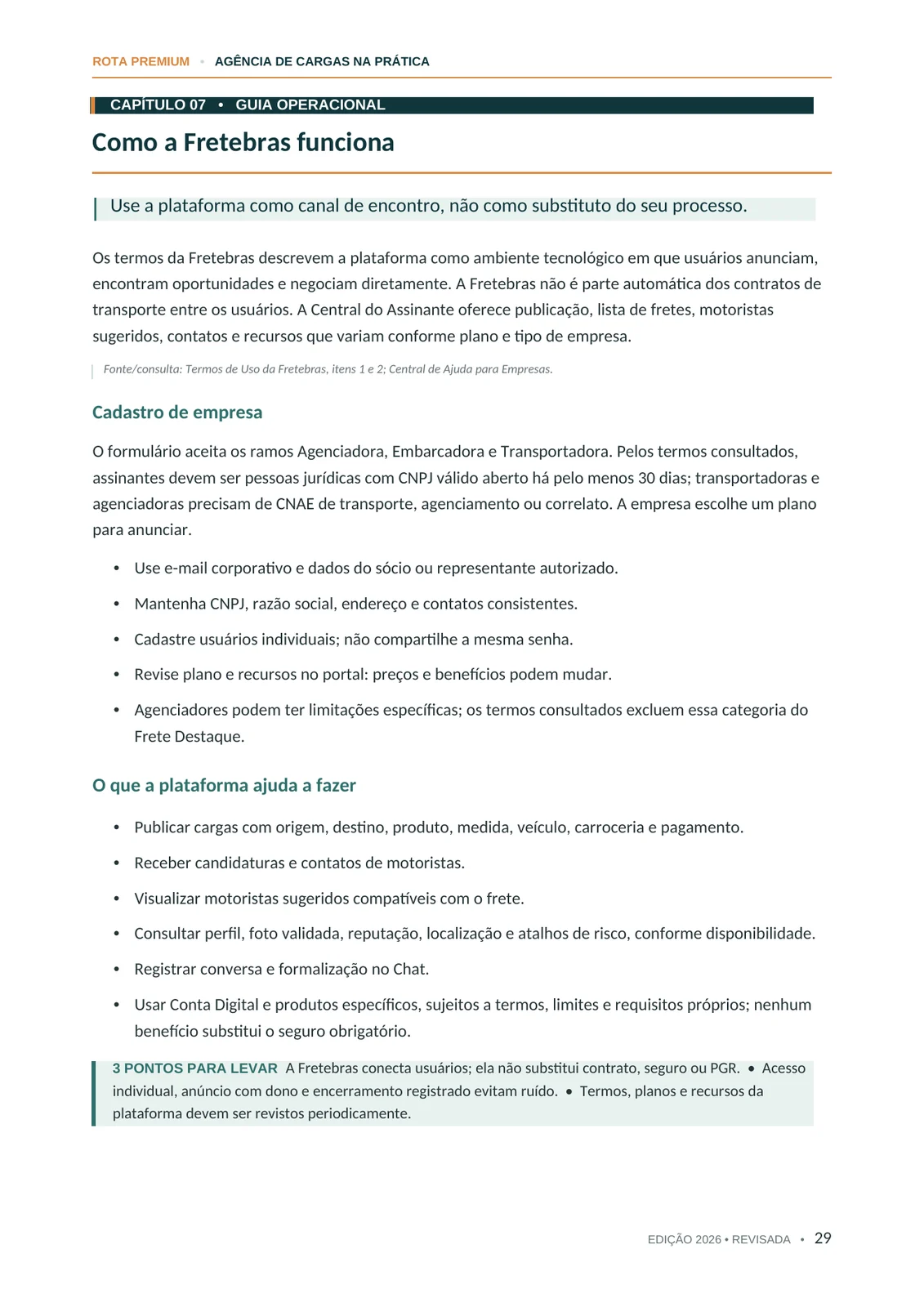 Página do guia sobre a jornada de uso da Fretebras